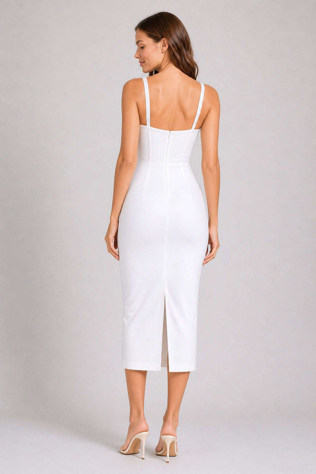 S White Corset Bodycon Midi Dress
