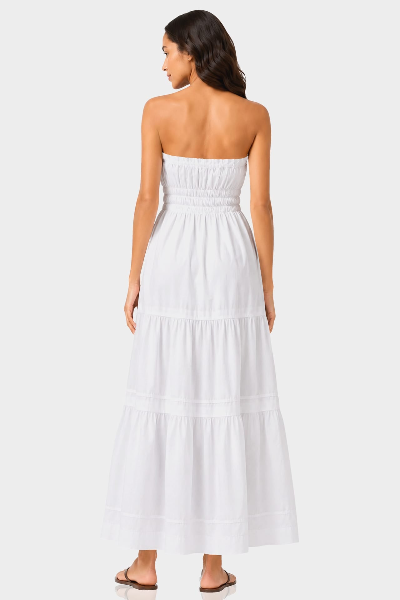 S White Premium Breathable Cotton Tiered Strapless Maxi Dress – Wedding Guest Dress