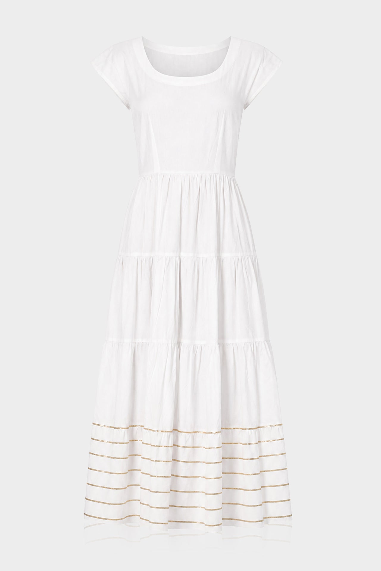 white flowy cotton dress Flowy Cotton-Silk Empire Waist A-Line Maxi Dress Chantilly White / S