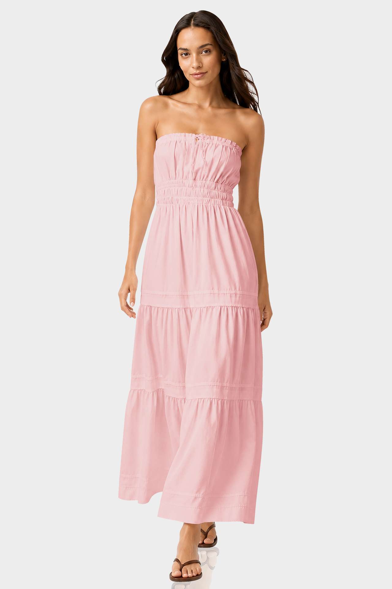 pink strapless summer dress Lenora Pink Strapless Maxi Dress