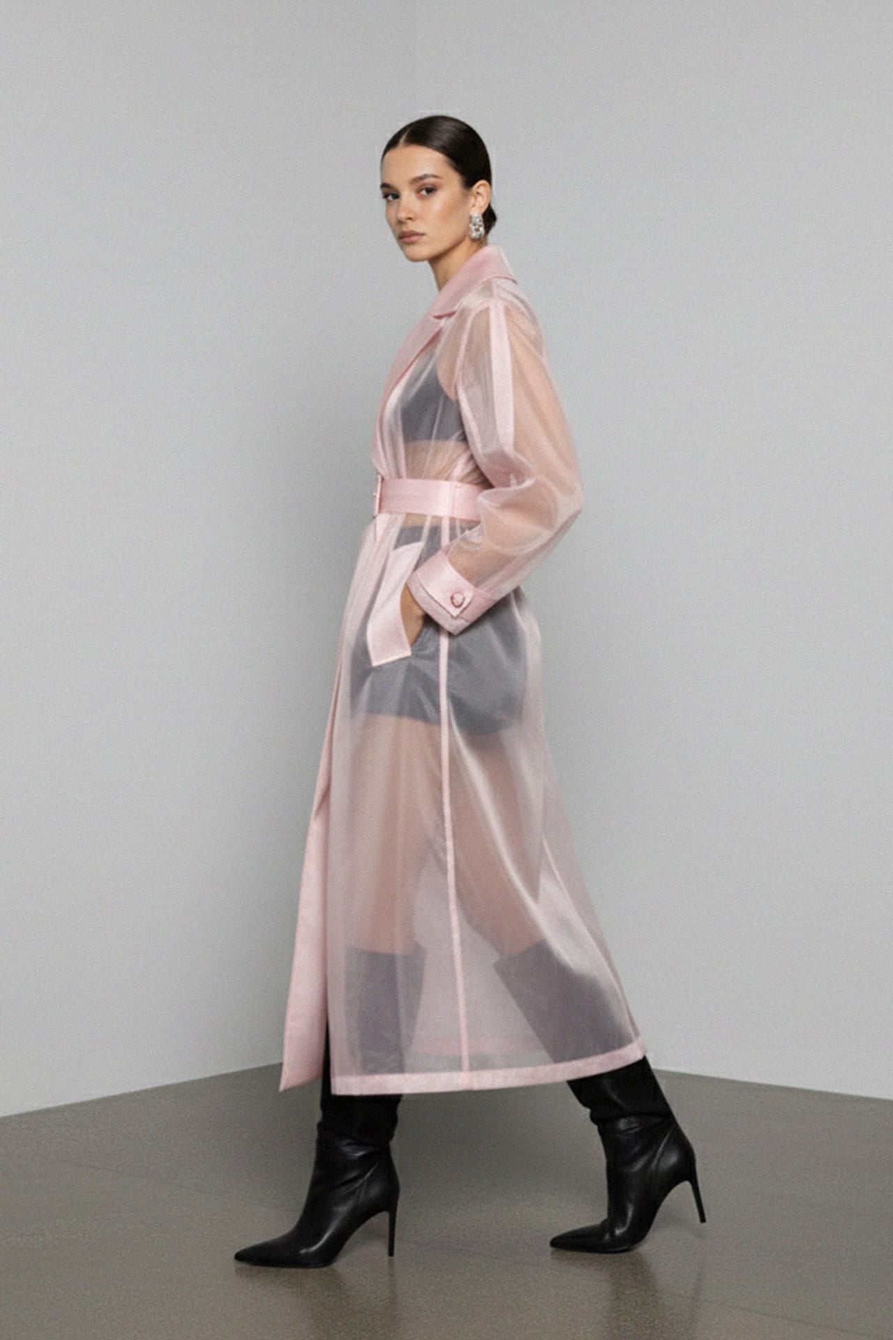 Organza Long Trench Coat – Elegant Women's Outerwear – Shahida Parides