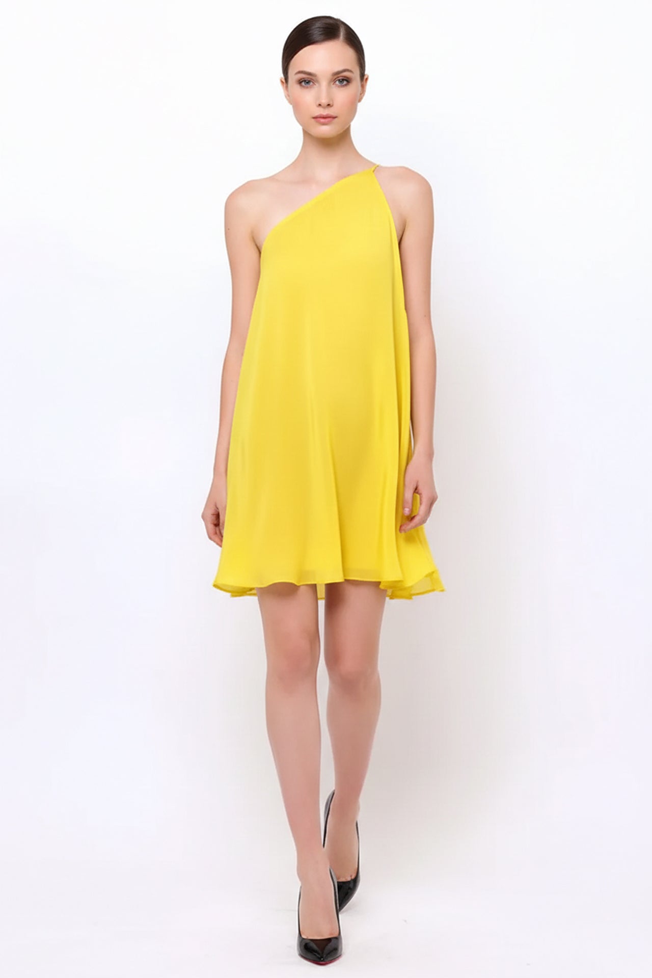 yellow mini dress with scarf | Party Handkerchief Womens Summer Floral Dresses Fully lined icon_Mid Heel Size:dress size pants42
