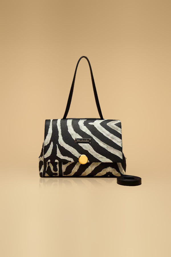 Zebra Print Handbag With Long Sling