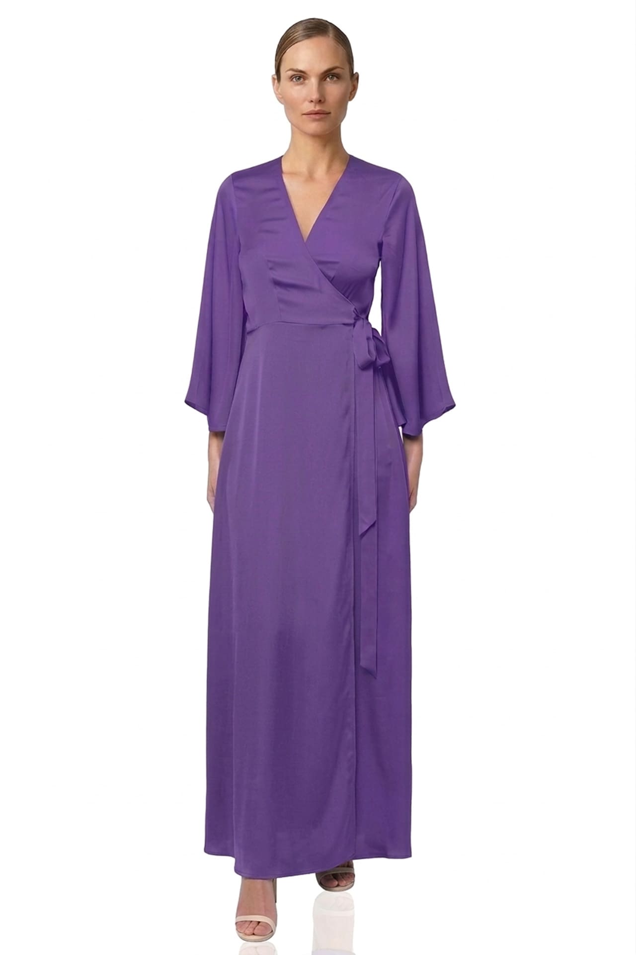 Purple Long Sleeve Floor Length Bridesmaid Dress