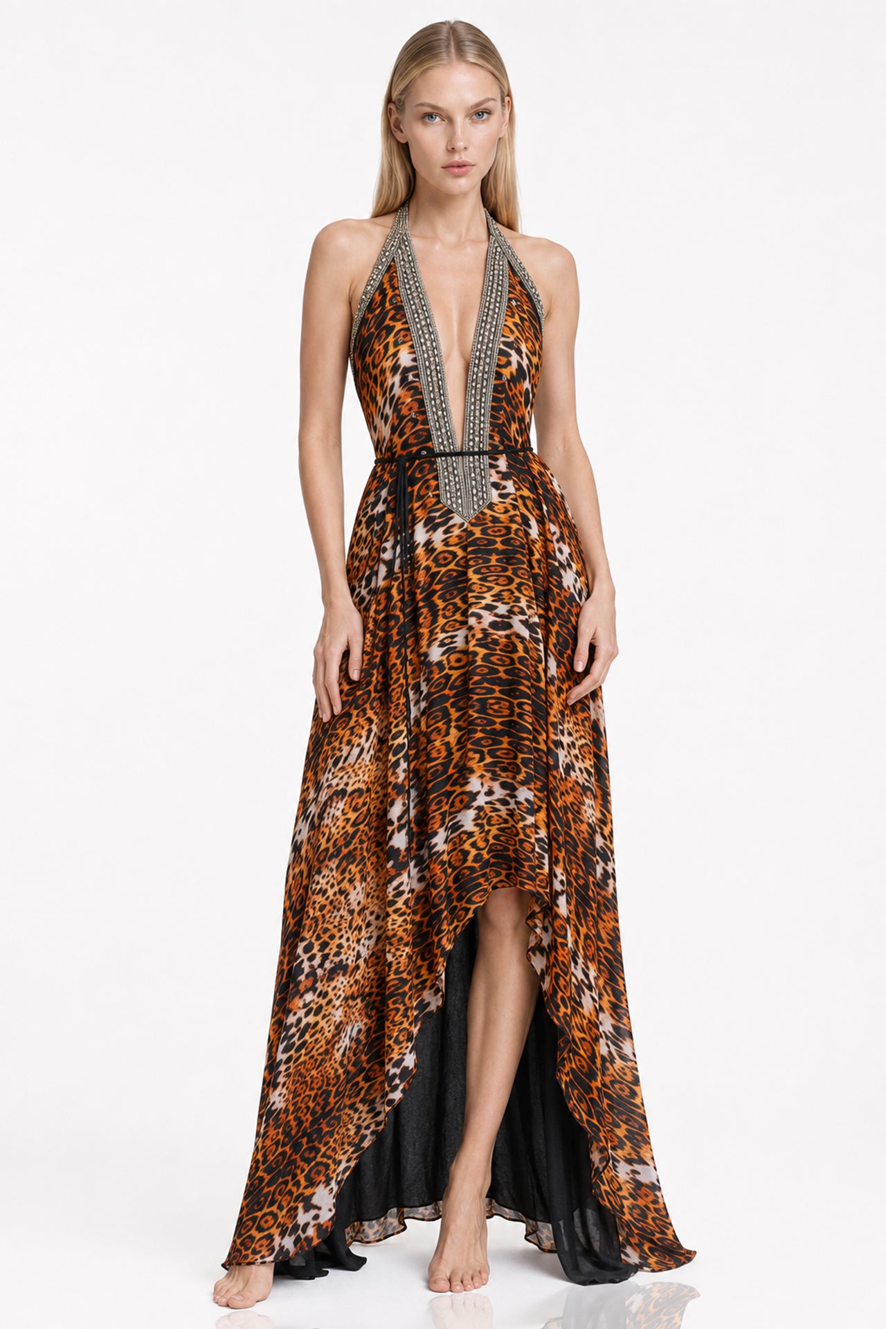 leopard print halter dress Savannah Maxi Color:Red Rose Turn heads in this Holiday Party Dresses Office limitlessdress2.0sc