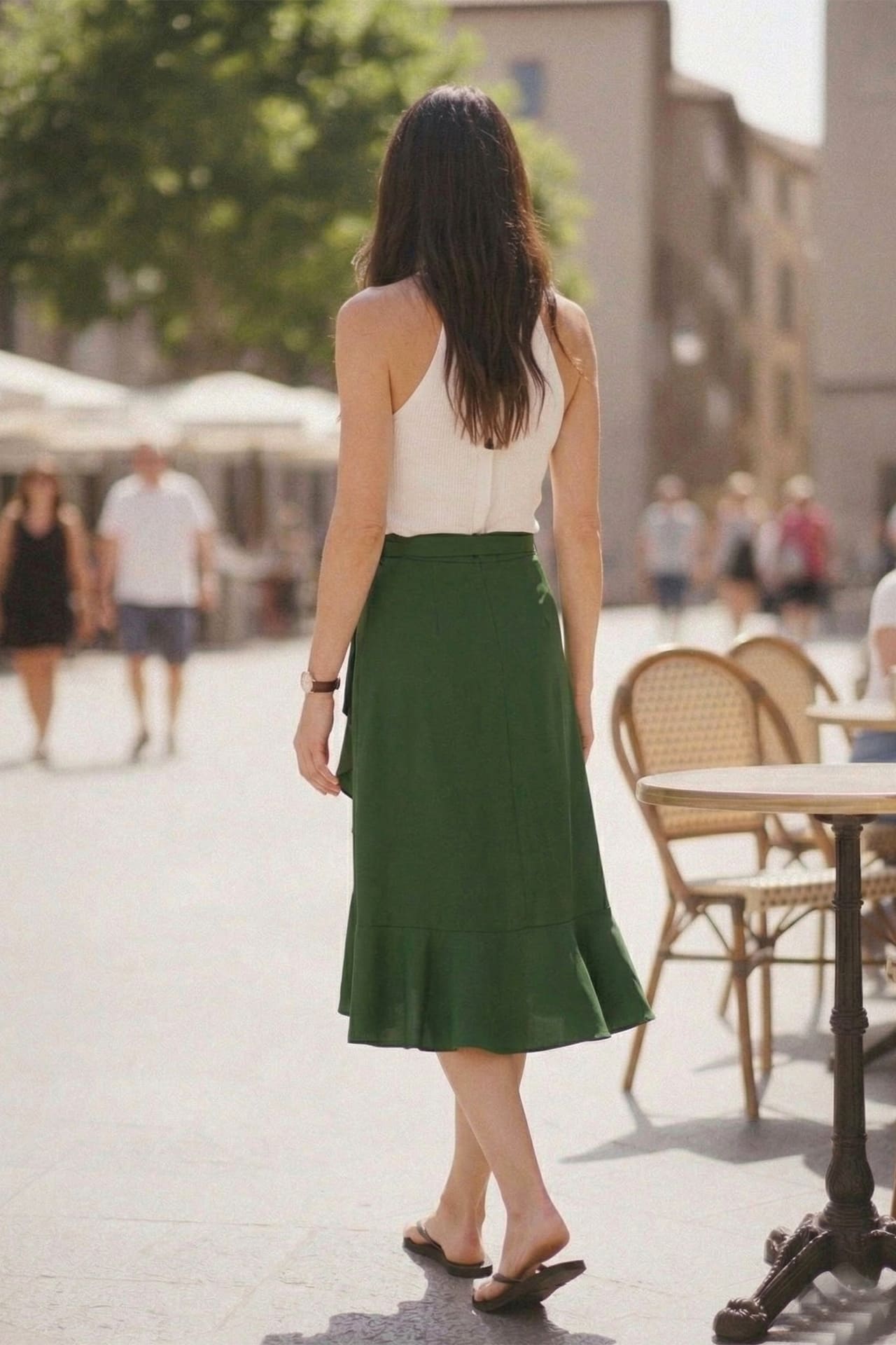deep green satin ruffle side cami midi dress Green Satin Ruffle Wrap Midi Dress