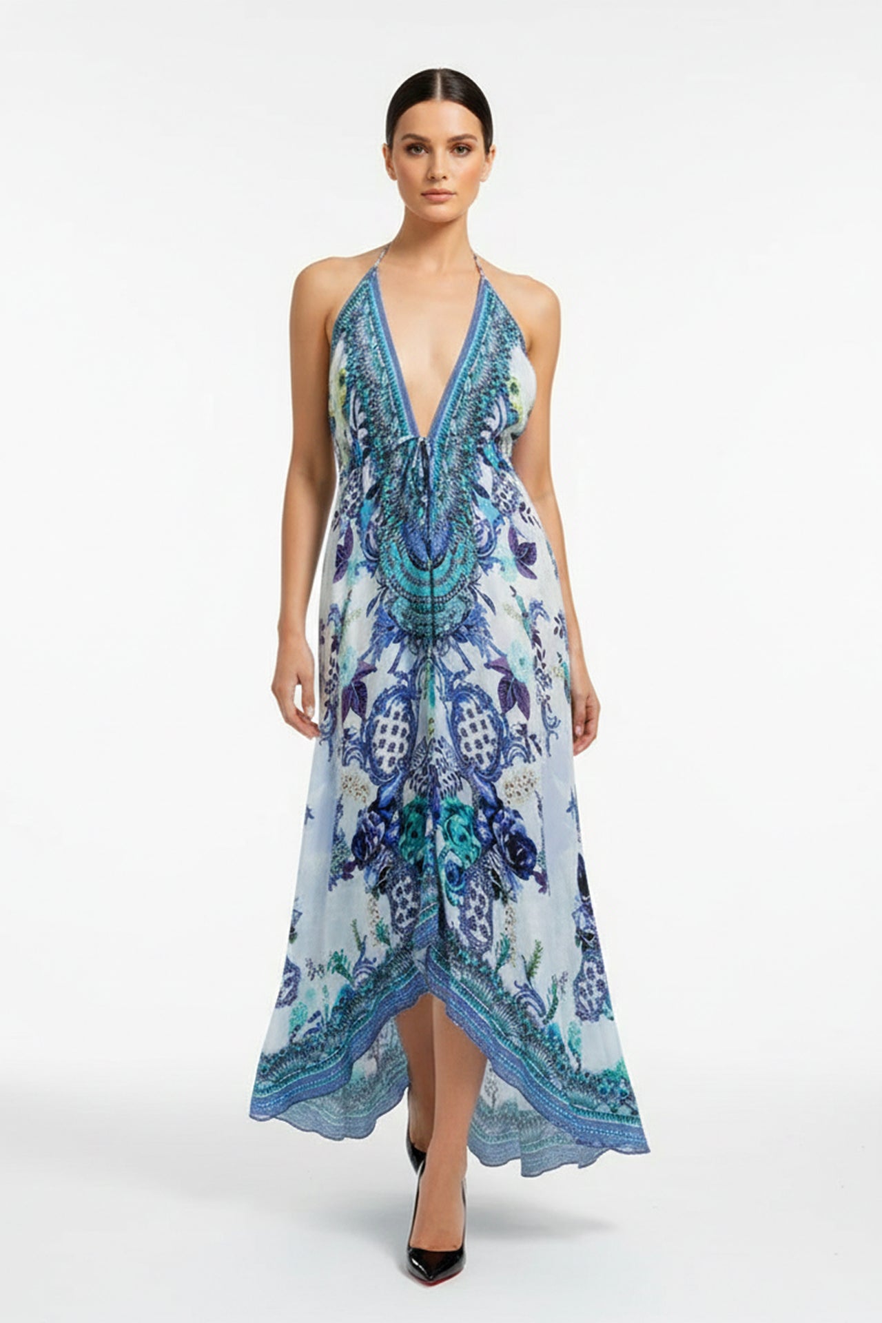 Azure Baroque Silk Scarf Maxi Dress | Shahida Shahida Parides Azure Baroque Silk Scarf Maxi Dress | Shahida Shahida Parides