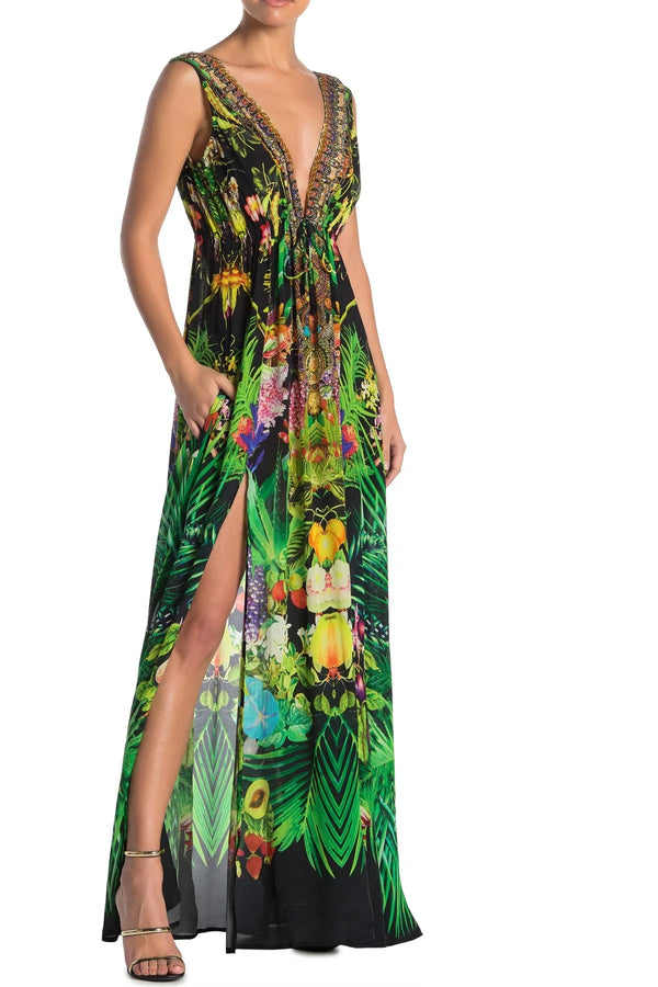 Designer Printed Maxi Dress | Plunging V Neck Dress | Shahida Parides Designer Printed Maxi Dress | Plunging V Neck Dress | Shahida Parides