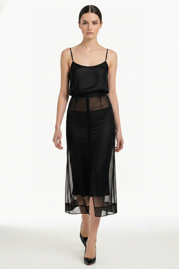 Black Sheer Organza Layered Midi Dress | Shahida  Shahida Parides