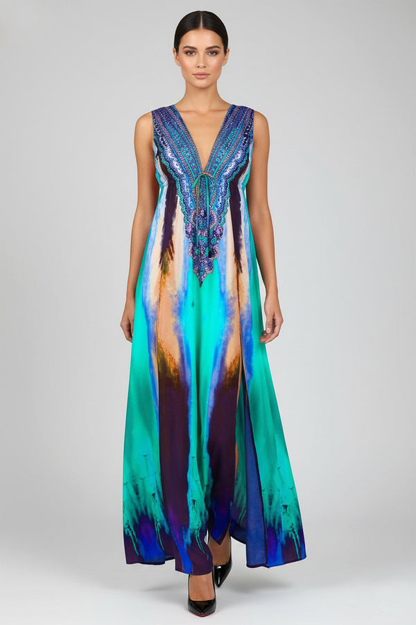 Designer Light Blue Long Dress | Long Summer Dresses | Shahida Parides Medium