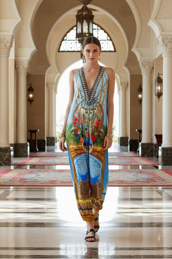 One Size Printed Jumpsuit for Women in Blue One Size Printed Jumpsuit for Women in Blue