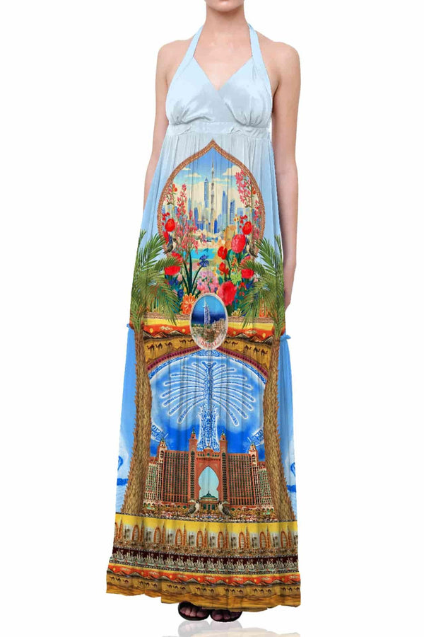 Blue Halter Neck Printed Dress | Backless Maxi Dress | Shahida Parides Small Blue Halter Neck Printed Dress | Backless Maxi Dress | Shahida Parides Small