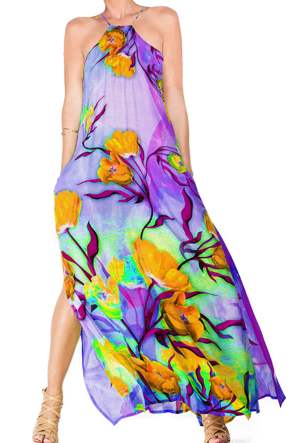 silk strappy maxi dress Coral Satin Plunge Seam Detail Strappy Maxi Slip Dress