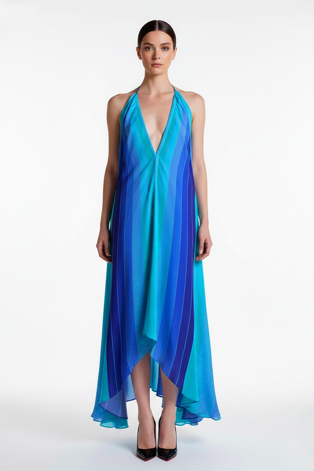 princess polly baby blue dress Standards and Practices Womens Plus Size Ombre Glacial Blue Asymmetric Satin  Slip Dress – StandardandPractices main image 0