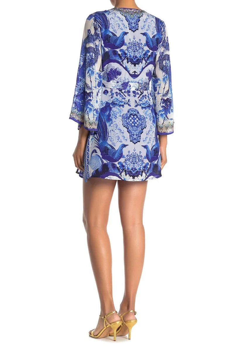 ladies summer wrap dresses Designer Short Wrap Dress | Short Silk Wrap Dress