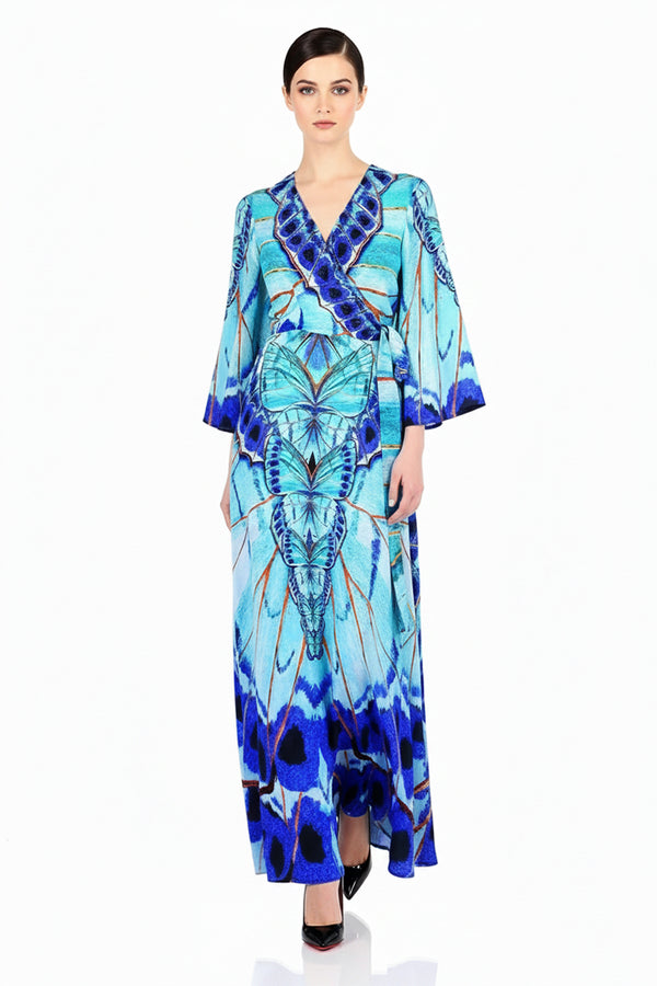 S - M Blue Wrap Maxi Dress with Long Sleeves S - M Blue Wrap Maxi Dress with Long Sleeves