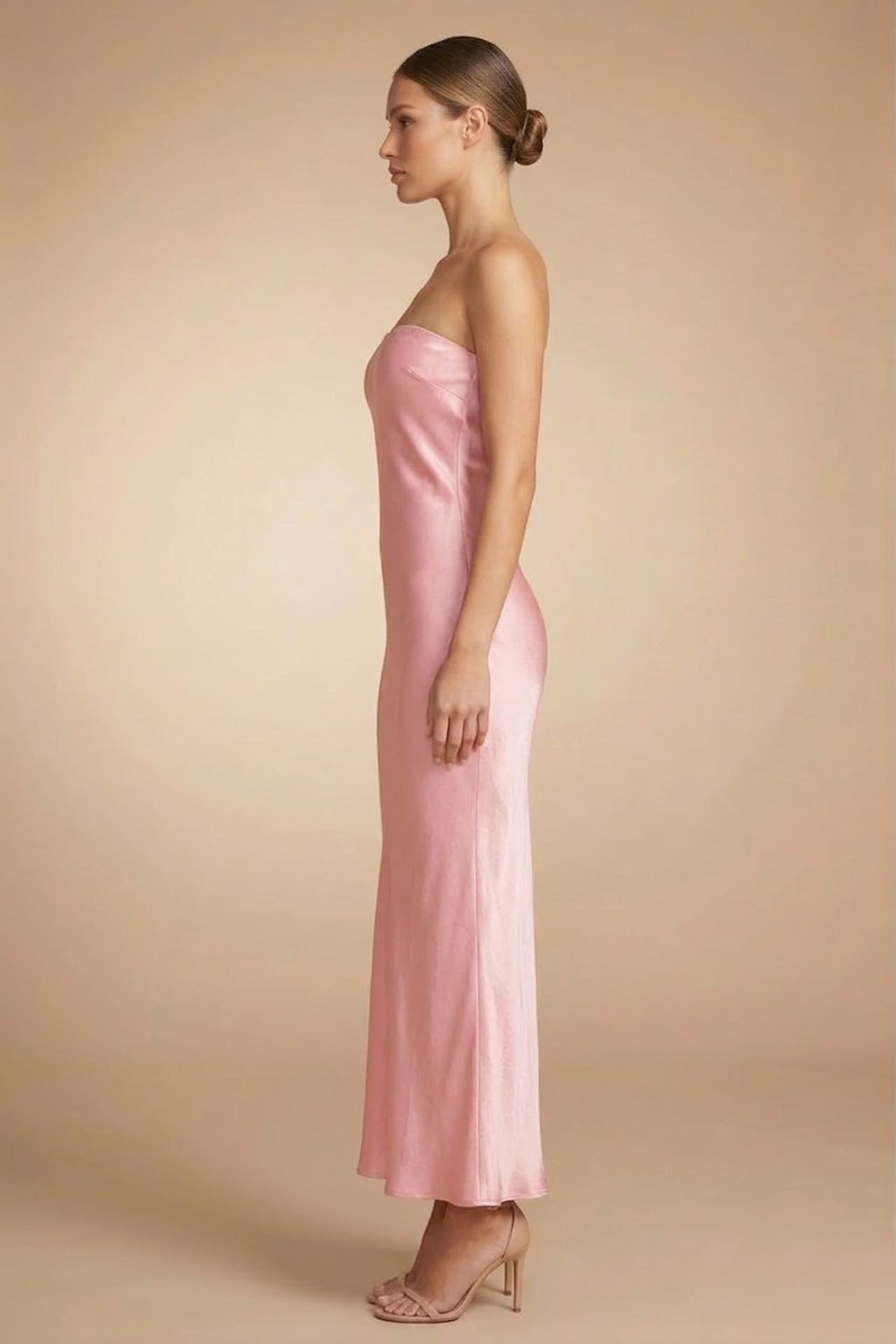 S Blush Pink Satin Strapless Dress for Wedding Guest S Blush Pink Satin Strapless Dress for Wedding Guest