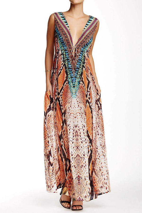 Designer Plunging V Neck Dress | Brown Maxi Dress | Shahida Parides Designer Plunging V Neck Dress | Brown Maxi Dress | Shahida Parides