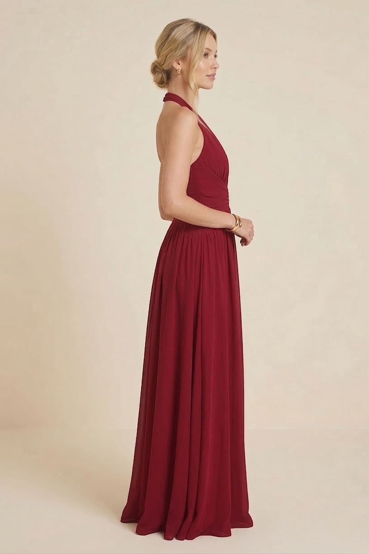 maroon chiffon bridesmaid dresses Wedtrend Cabernet A Line V Neck Floor Length Chiffon Long Bridesmaid Dress  With Sleeveless – WEDTREND main image 0