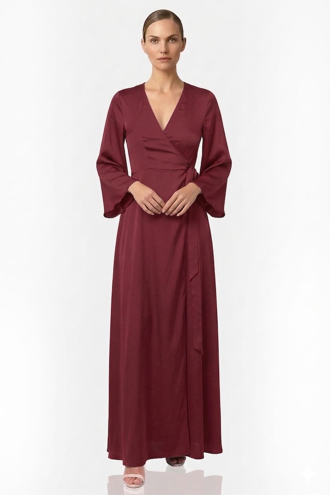 Burgundy Satin Wrap Maxi Bridesmaid Dress | Wine Red Dress | Shahida Shahida Parides Burgundy Satin Wrap Maxi Bridesmaid Dress | Wine Red Dress | Shahida Shahida Parides