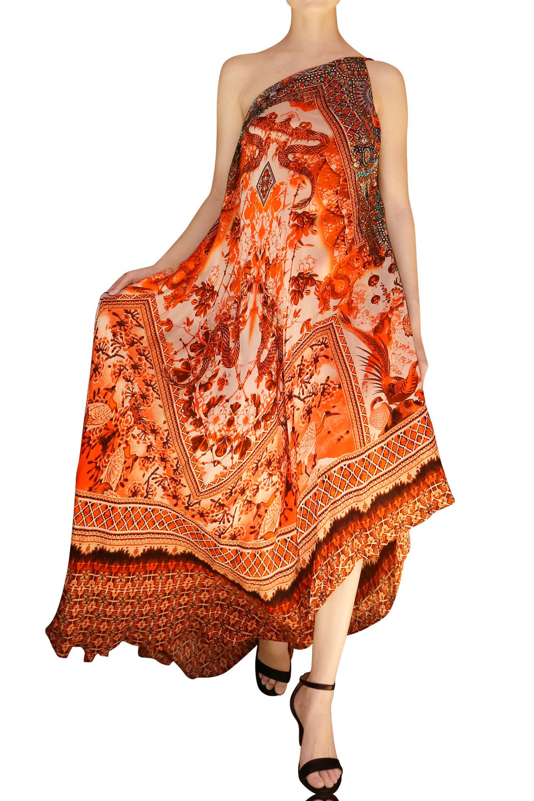  orange maxi dress, long silk dress, Shahida Parides, halter maxi dress, long flowy dresses,