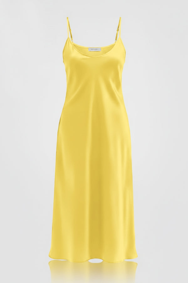 butter yellow silk dress S Butter Yellow Satin Slip Dress – Luxury Yellow Satin Midi Dress