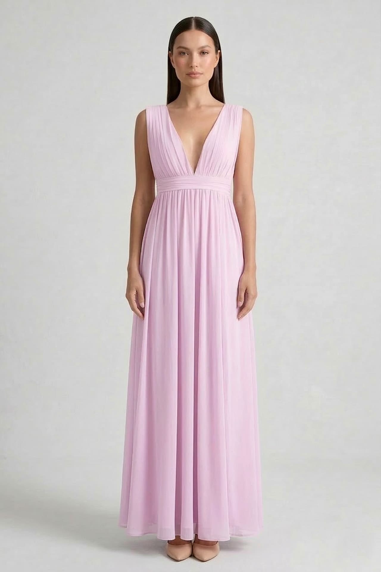 S / With Slit Candy Pink V-Neck Bridesmaid Dress – Bright Elegant Maxi Gown