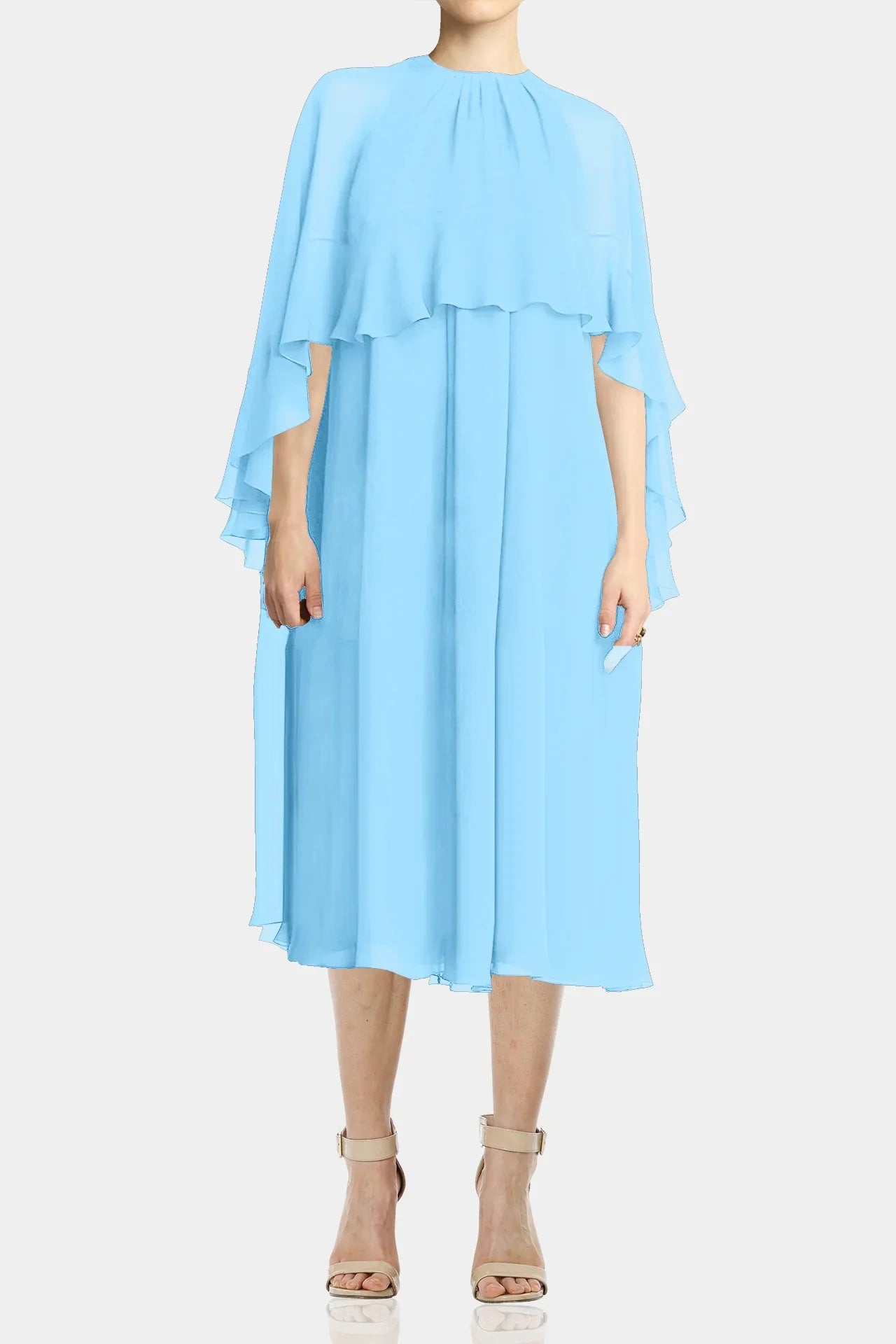 light blue designer dress S Light Blue Modest Midi Dresses
