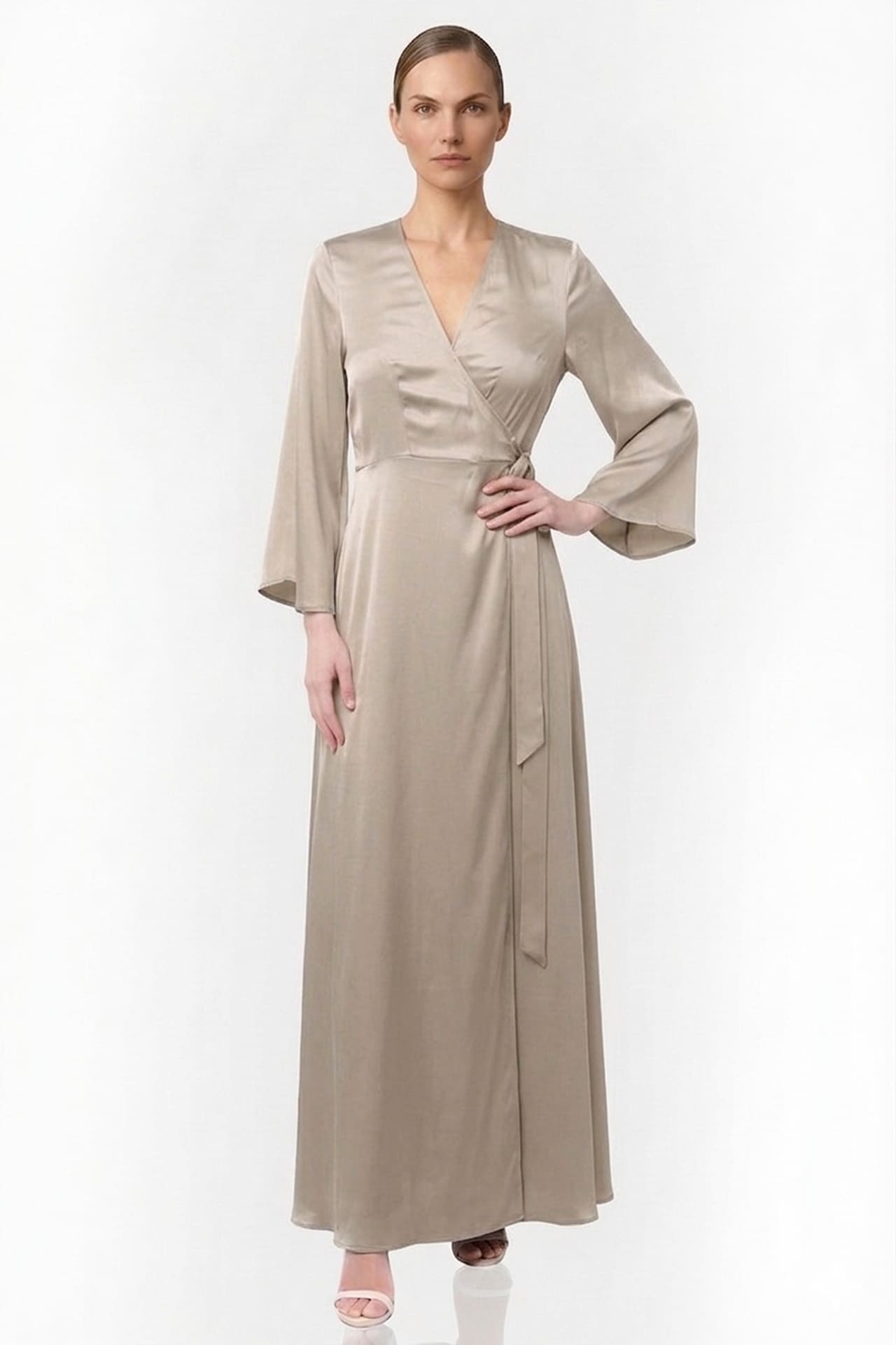 maxi taupe dress Champagne Taupe Wrap Maxi Dress – Best Flattering Wrap Dress for All Body Types Summer