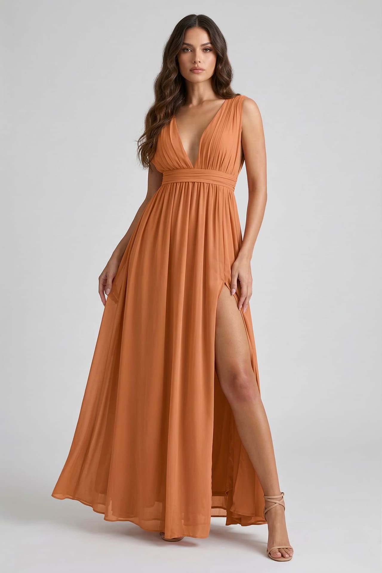 S / With Slit Cinnamon Heaven V-Neck Bridesmaid Dress Warm Rustic Maxi Gown S / With Slit Cinnamon Heaven V-Neck Bridesmaid Dress Warm Rustic Maxi Gown