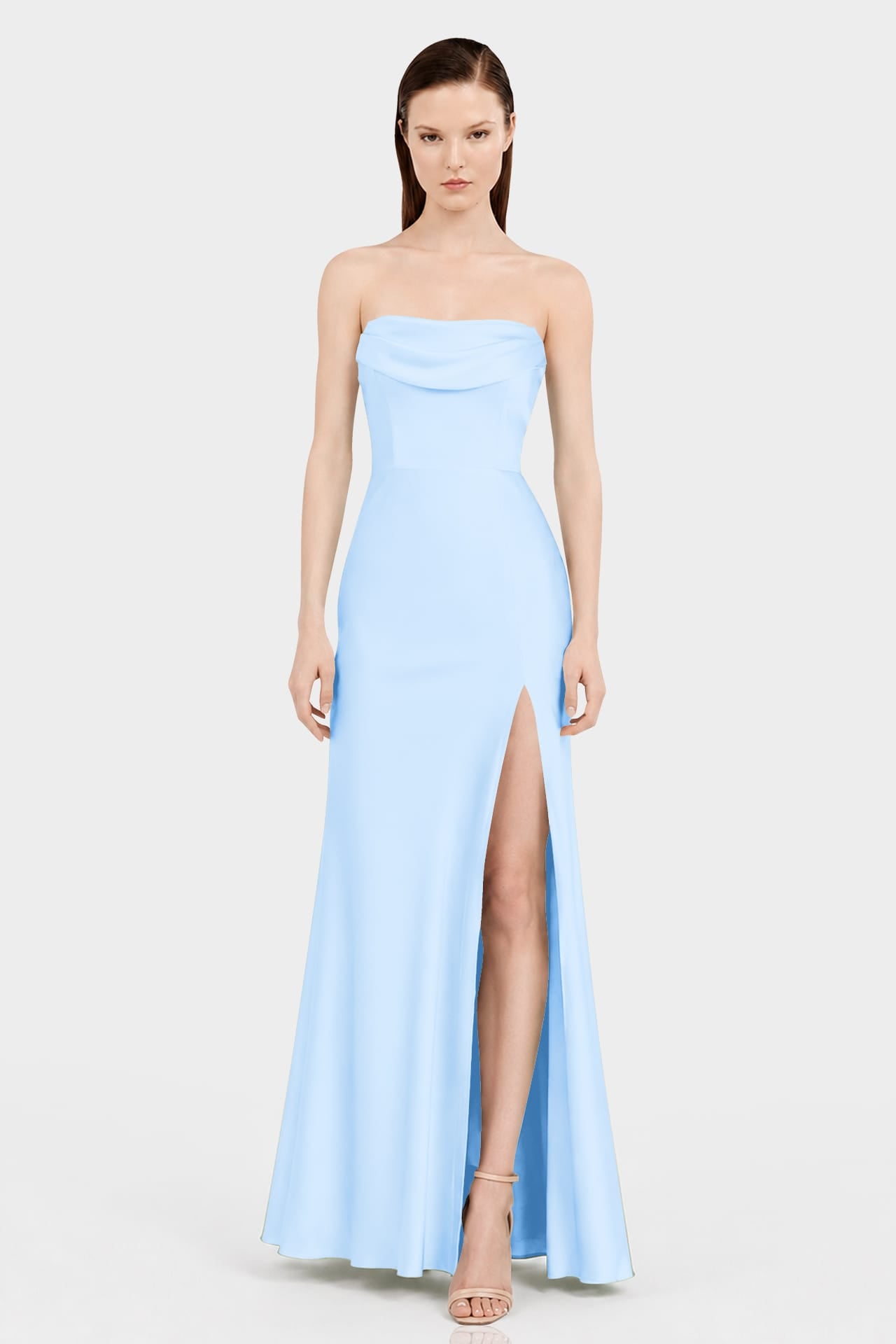 multiway bridesmaid dress blue S Luxury Sky Matte Satin Convertible Maxi for Women Multiway dress One shoulder YGroup_LWSD6344 Feathered Hem High Neck Silk Satin Colors:Dusty Sage 868