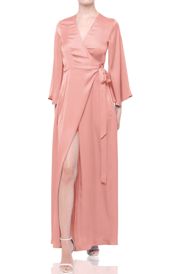 S Coral Sunset Summer Wrap Maxi Dress