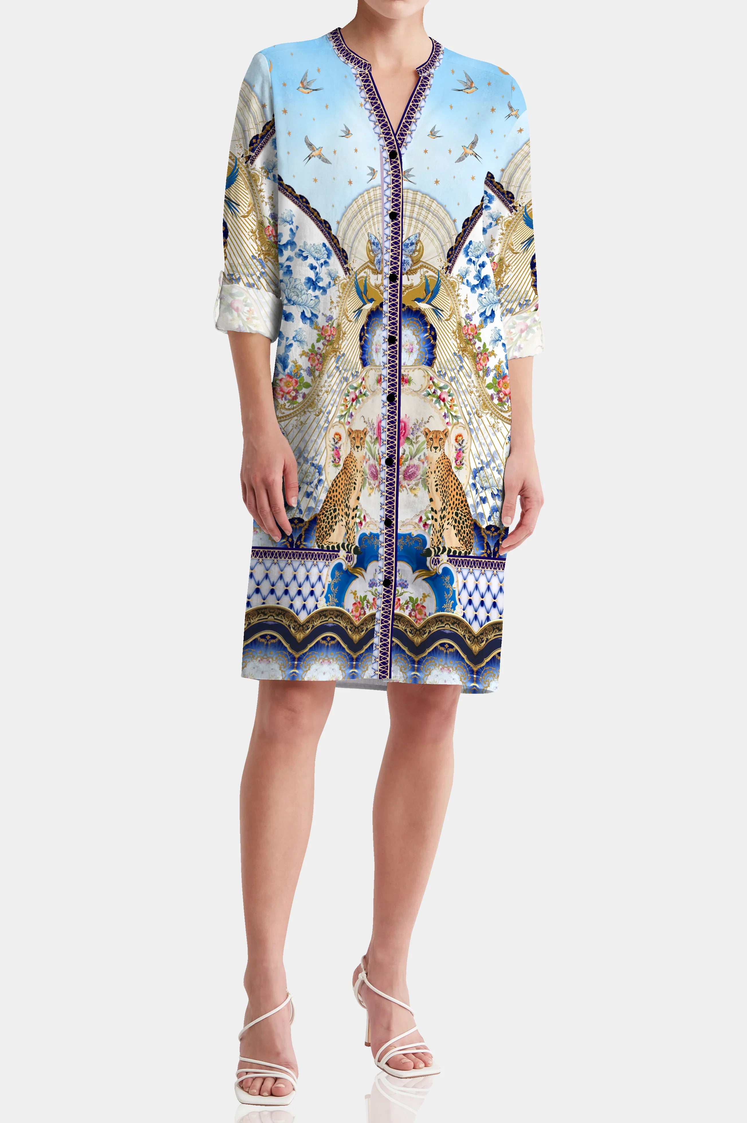 womens midi day dress S Blue Modest Midi Dresses