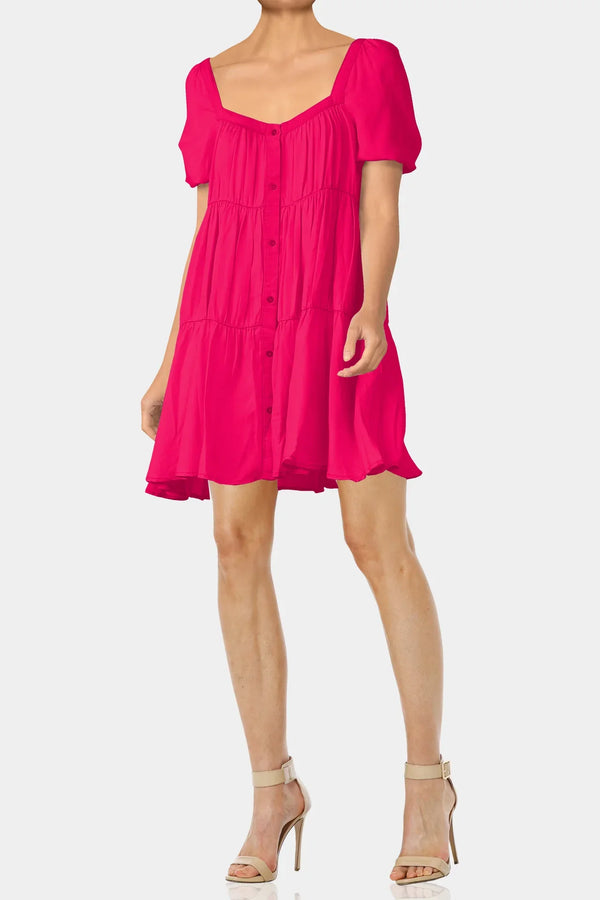 fuchsia dress casual Fuchsia Cotton Dress With Pockets, Belted Midi Dress, Short Sleeve Fit and Flare Dress, Casual Summer Dress for Women