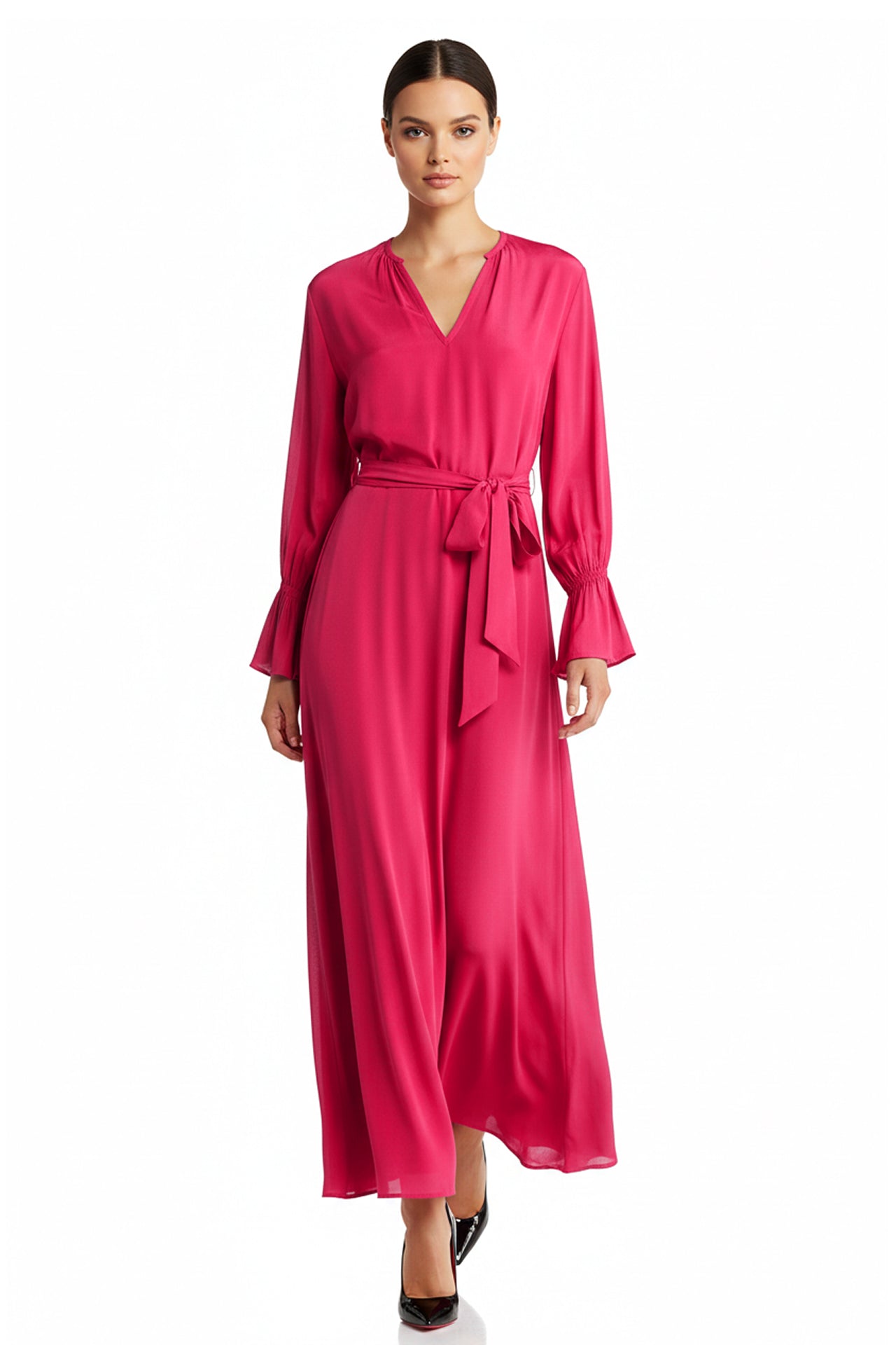 SHAHIDA PARIDES Ruffle Long Sleeve Maxi Dress in Fuchsia Fedora at Nordstrom Rack, Size X-Large