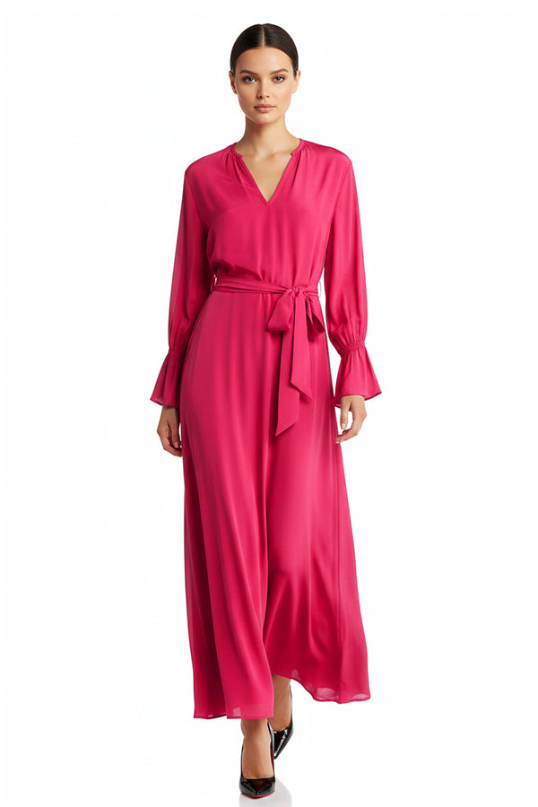 maxi dress fuchsia SHAHIDA PARIDES Ruffle Long Sleeve Maxi Dress in Fuchsia Fedora at Nordstrom Rack, Size Large
