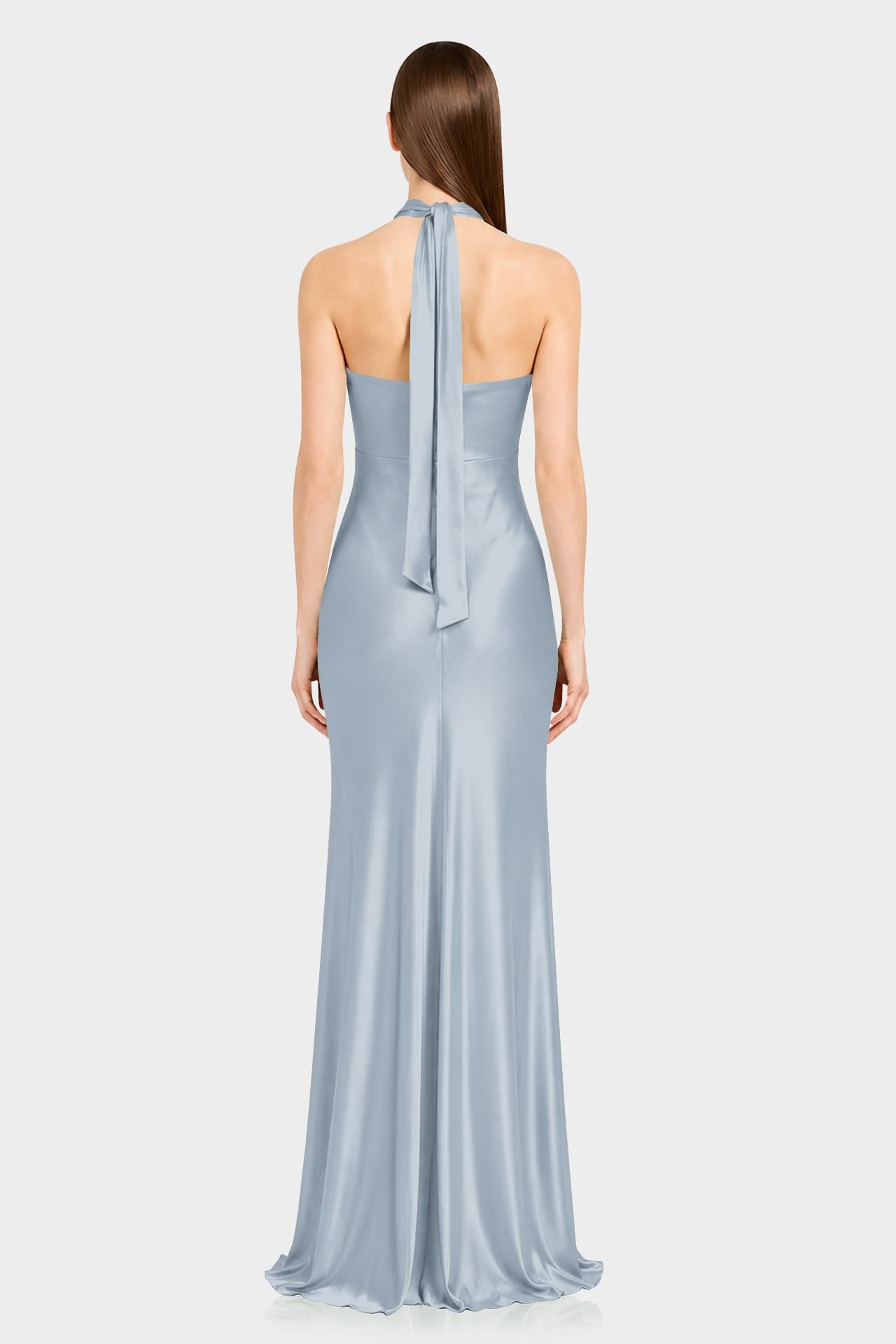 Dusty Blue Satin Halter Maxi Dress