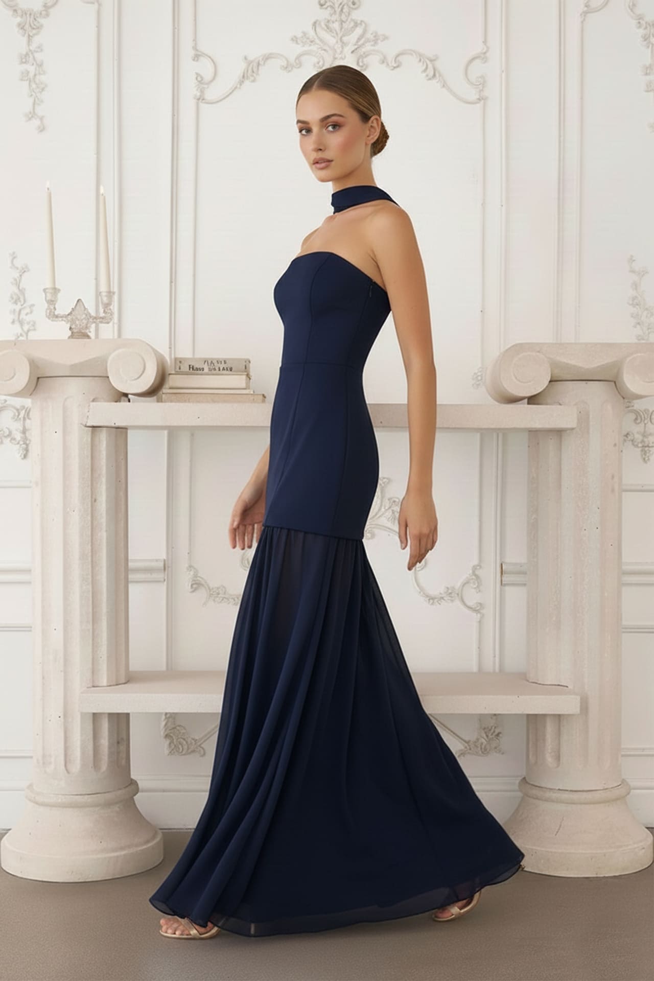 Navy Strapless Satin Chiffon Bridesmaid Dress – Shahida Parides