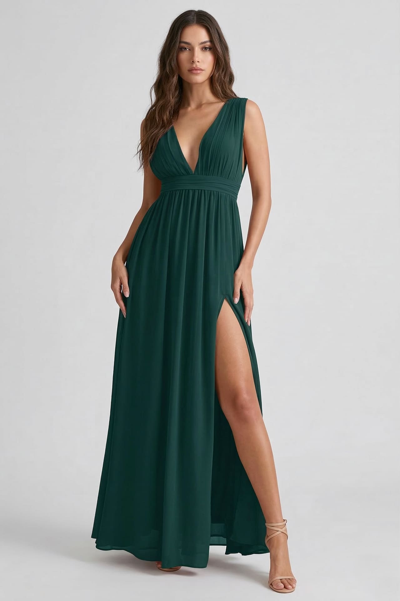 slim fit dress slacks Emerald Green Heaven V-Neck Bridesmaid Dress Elegant