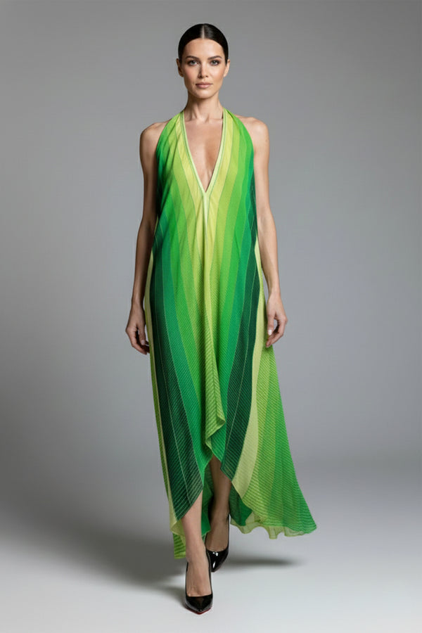 Emerald Ombre Halter Maxi Dress