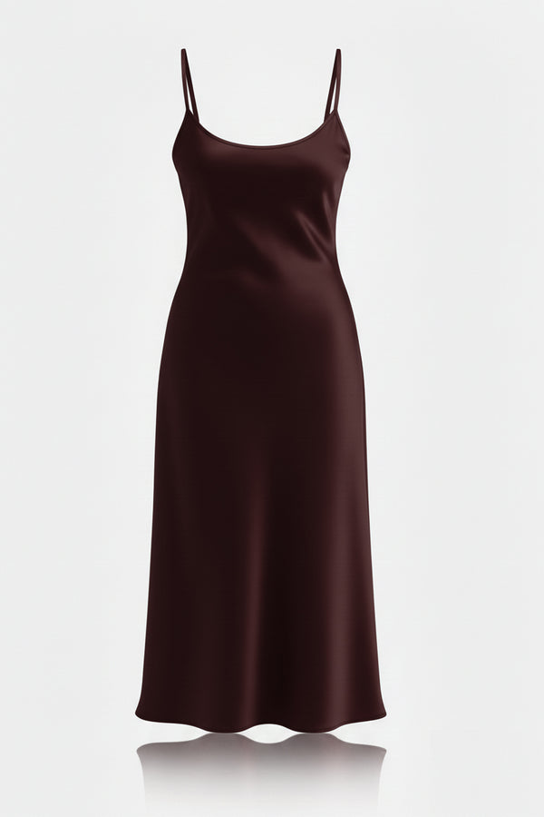 S Espresso Brown Satin Dress – Quiet Luxury Evening Dress