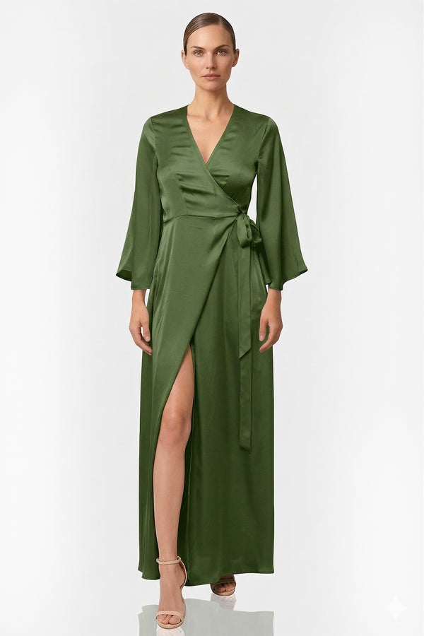 satin forest green bridesmaid dresses Florence Waterfall Dress in Sage Green Satin main image 0
