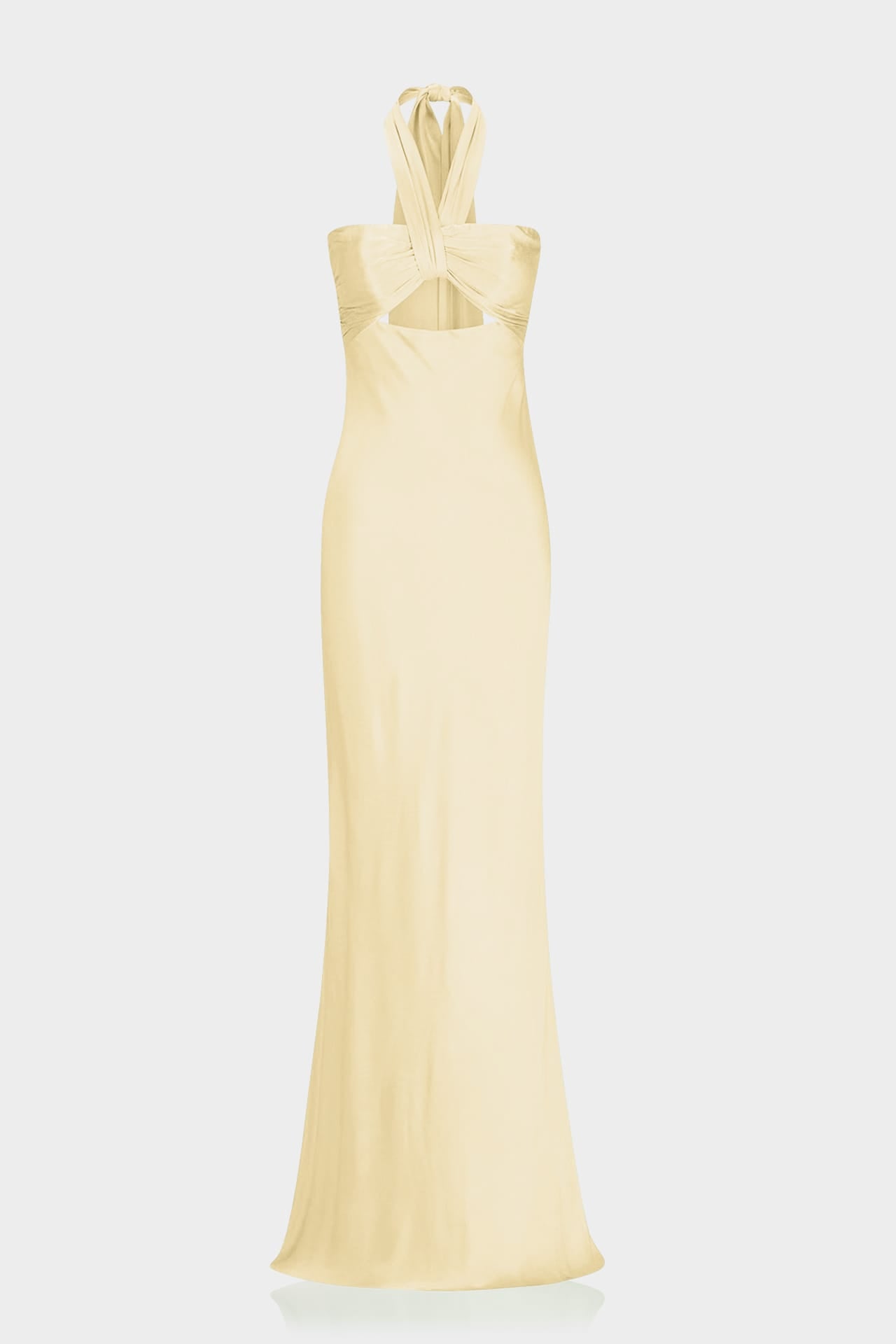 maxi champagne satin dress Custom Ruched Halter in you glide with confidence Color:Black and White Dot Aria Cove high neck Champagne Gold Slip Dress