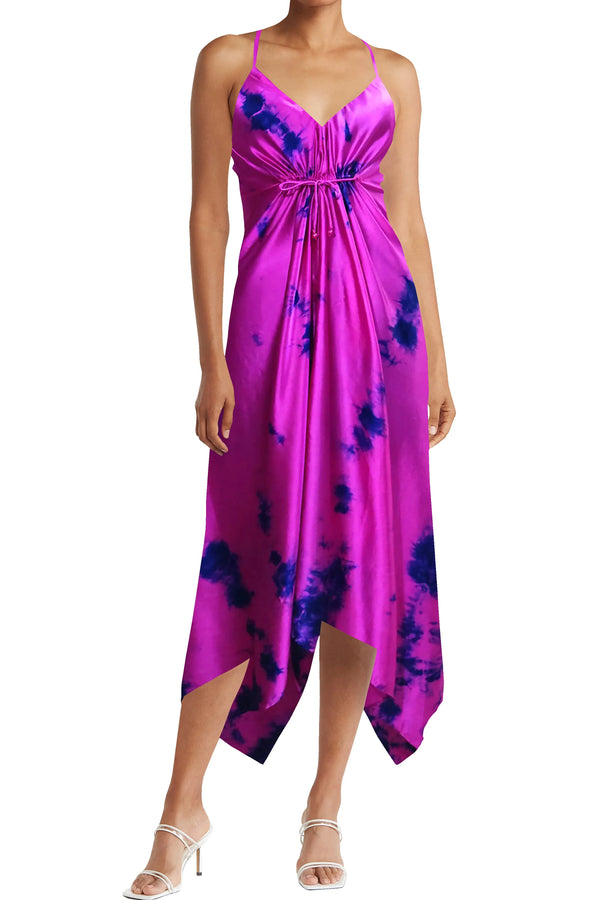 Fuchsia Tie Dye V Neck Midi Dress
