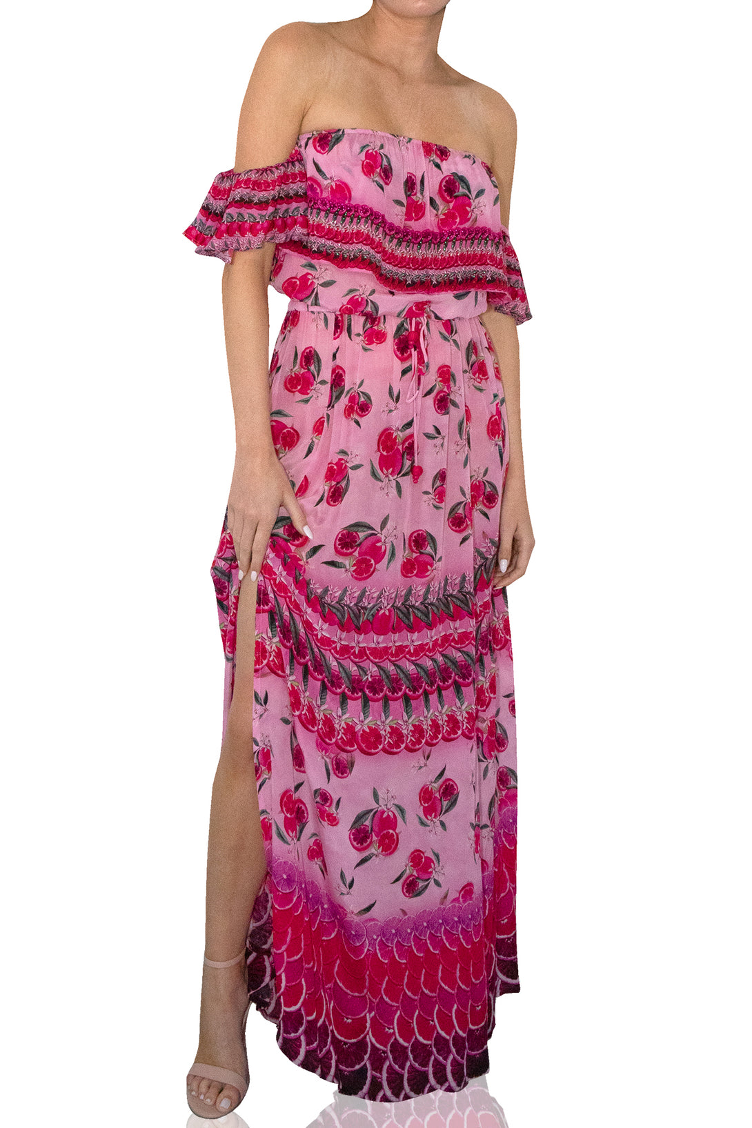  hot pink dresses for women, Shahida Parides, off the shoulder dress with sleeves, long formal dresses,