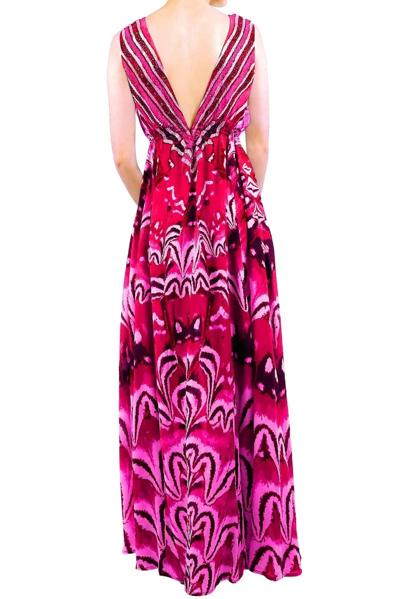 Designer Summer Maxi Dress | Pink Maxi Dress Women | Shahida Parides Small - Medium Designer Summer Maxi Dress | Pink Maxi Dress Women | Shahida Parides Small - Medium