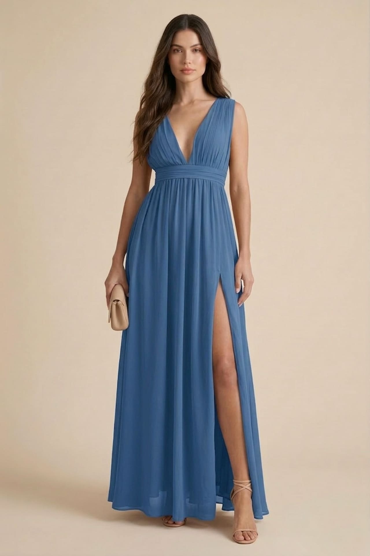 Ink Blue Bridesmaid Dress V-Neck Formal Maxi | Shahida  Shahida Parides