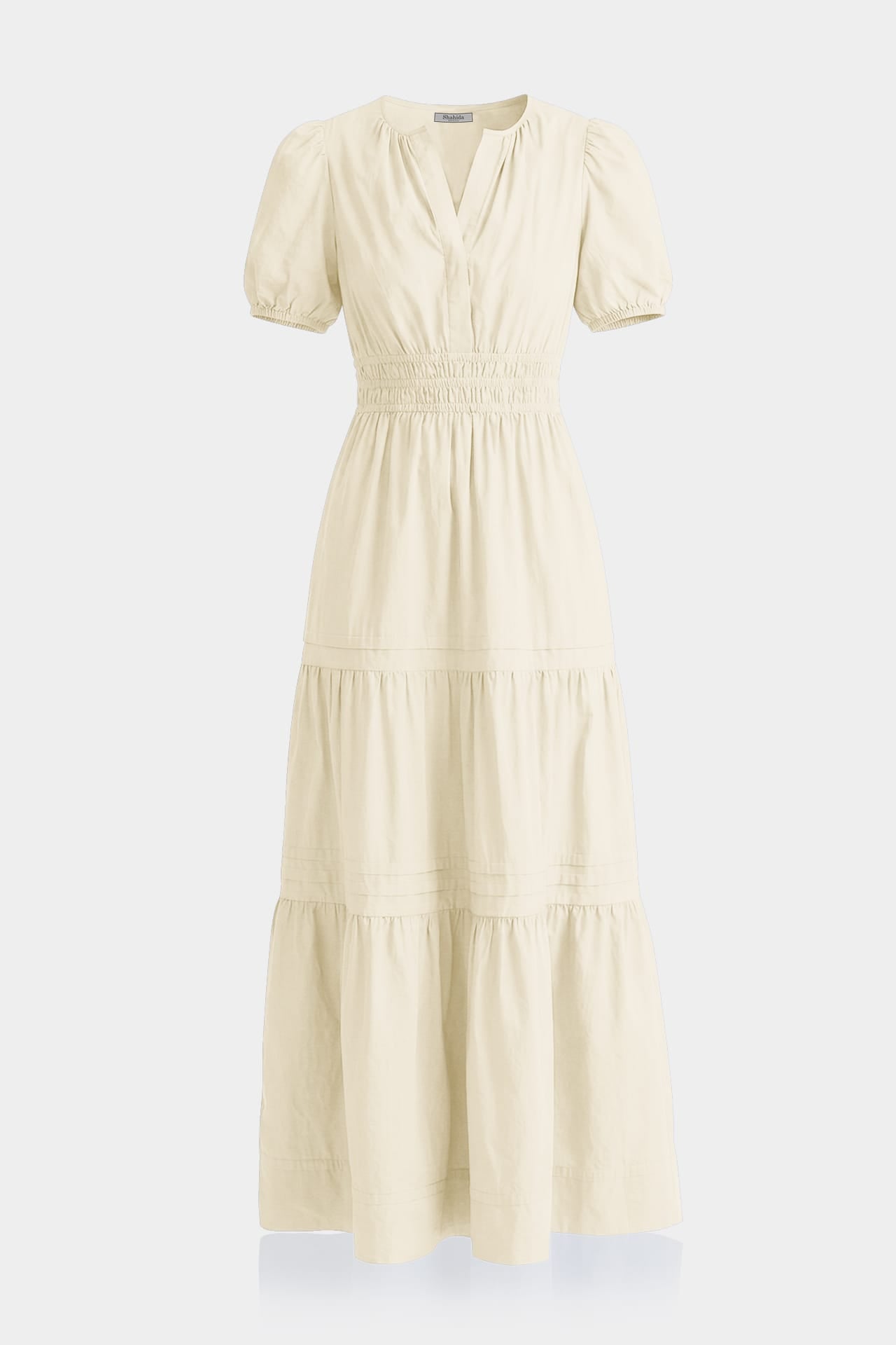 Standard / S Ivory Cotton Poplin Tiered Maxi Dress – Casual Brunch Dress
