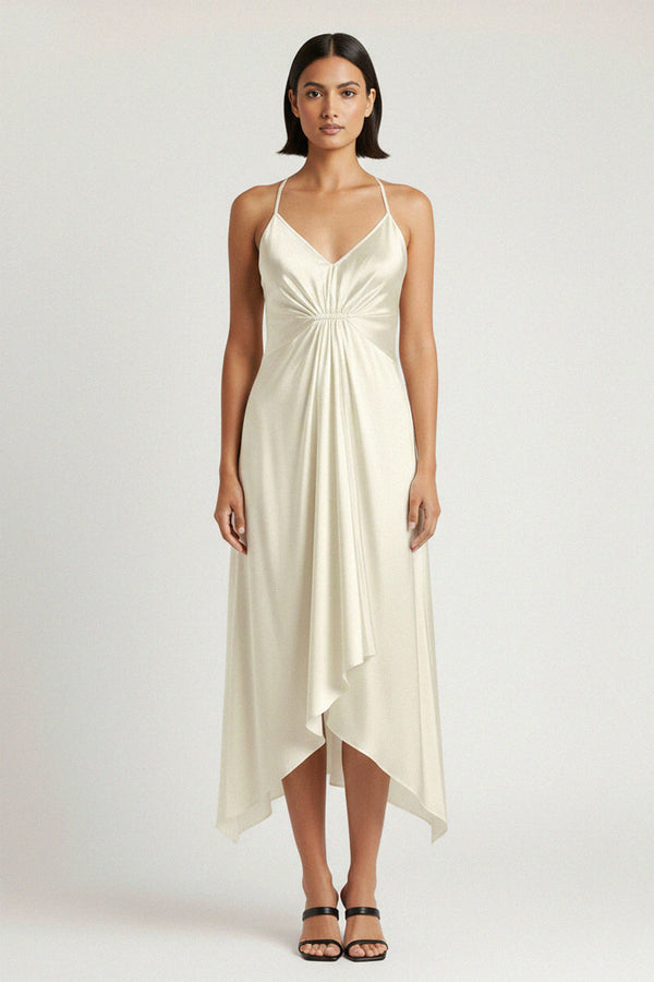 spaghetti strap asymmetrical dress Asymmetrical Spaghetti Straps Pleats Black Prom Dress main image 1