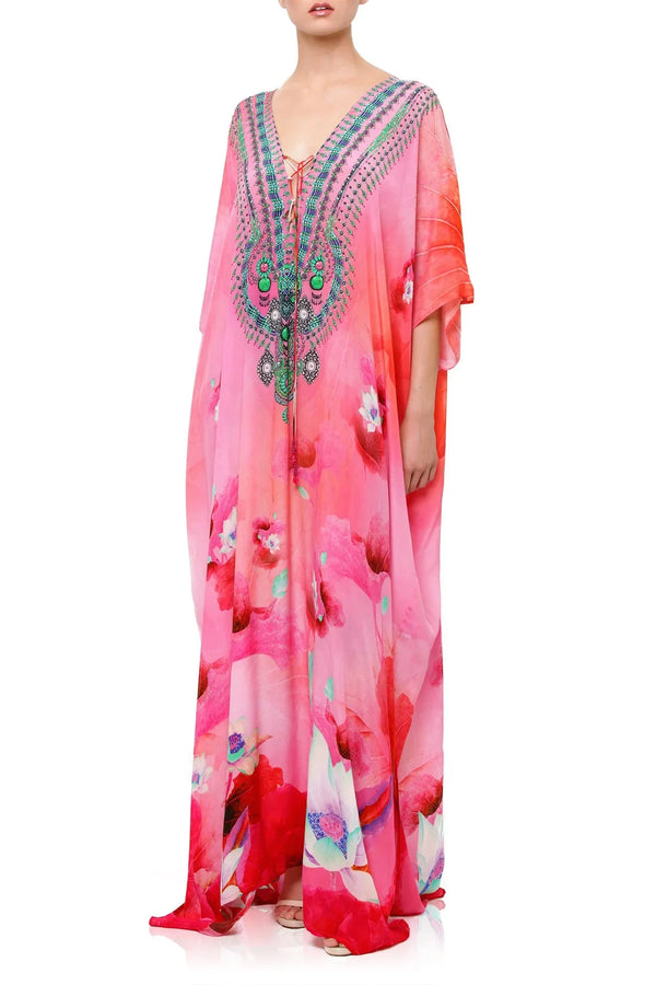 3XL (20 US - 22 US) Floral Print Kaftan Dress Long 3XL (20 US - 22 US) Floral Print Kaftan Dress Long